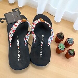 Tommy Hilfiger Boat Print Flip‎ Flops Thong Sandals Casual Dark Blue Size 7